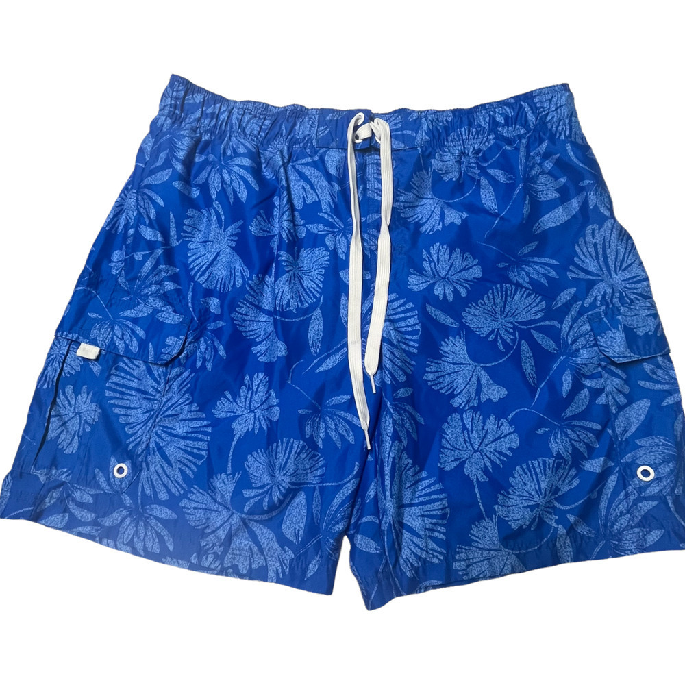 OP Swim Trunks Mens XL Tropical‎ Leaves Board Shorts Blue Cargo Poc…
